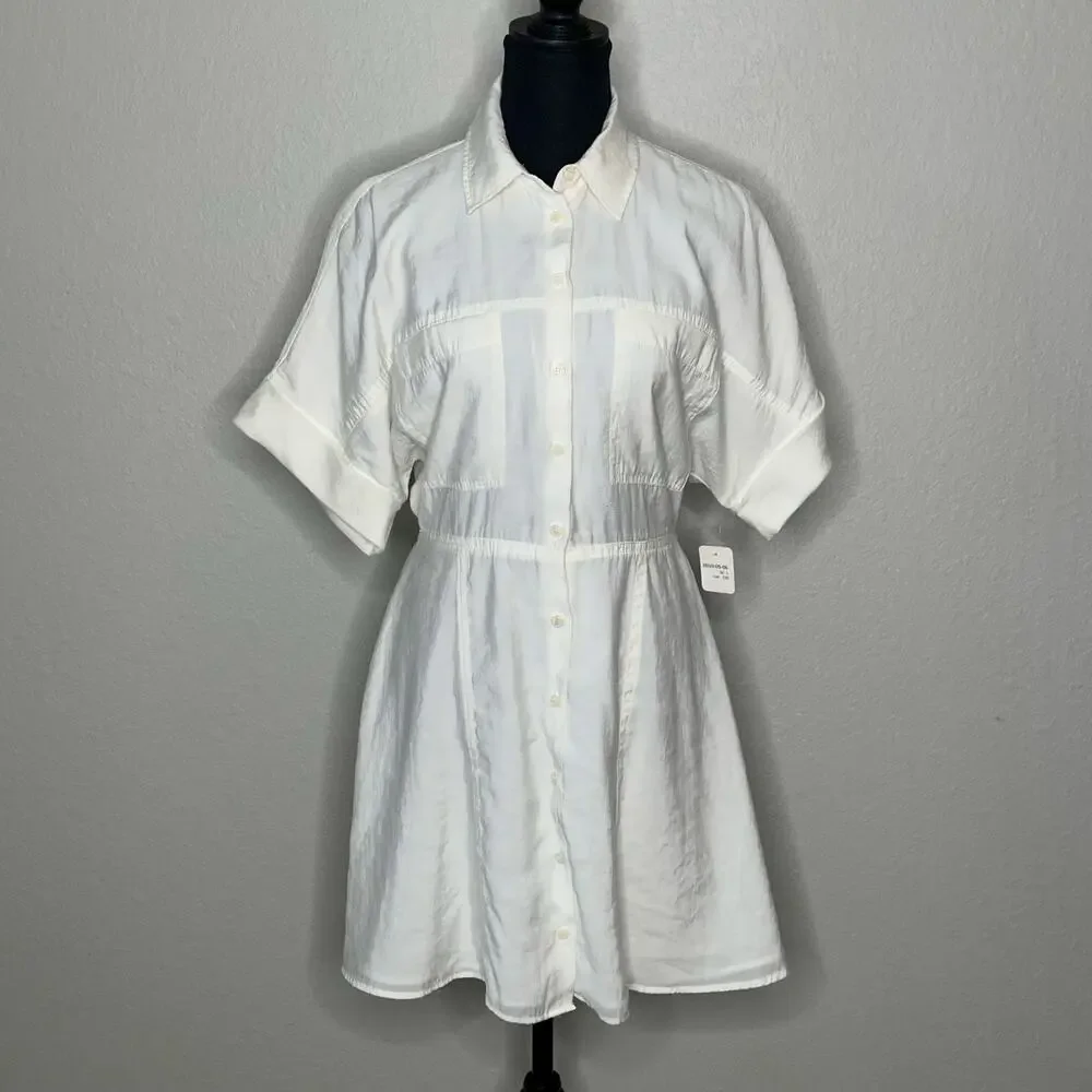 Zara Lined White Short Sleeve Button-Up Lightweight Shirt Short Dress – Sz L